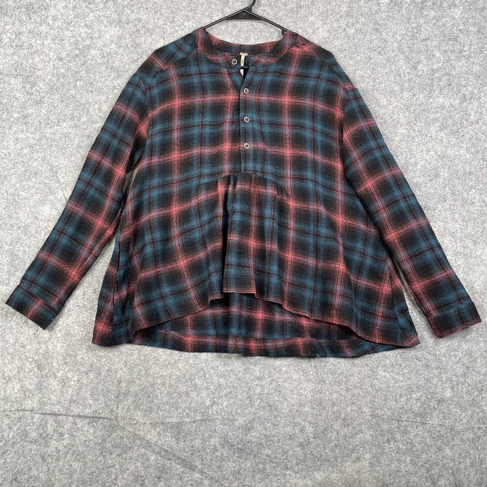 Free People Flannel Plaid Blouse Tunic Top Bohemian Boho Size XS Wool
